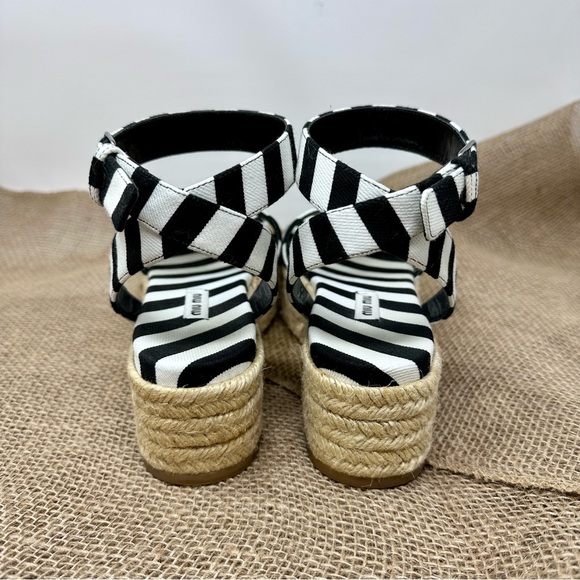 MIU MIU Black and White Striped Canvas Platform Espadrilles Wedges - Picture 5 of 10